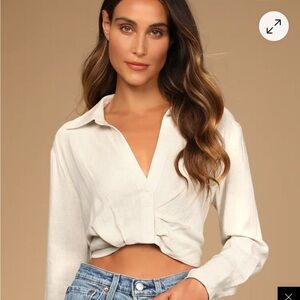 Lulu’s Seeking Chic Beige Long Sleeve Linen Crop Top Lush Medium